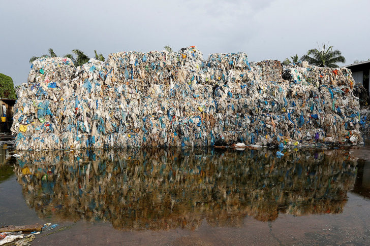 Plastic waste piled outside an illegal recycling factory in Jenjarom, Kuala Langat