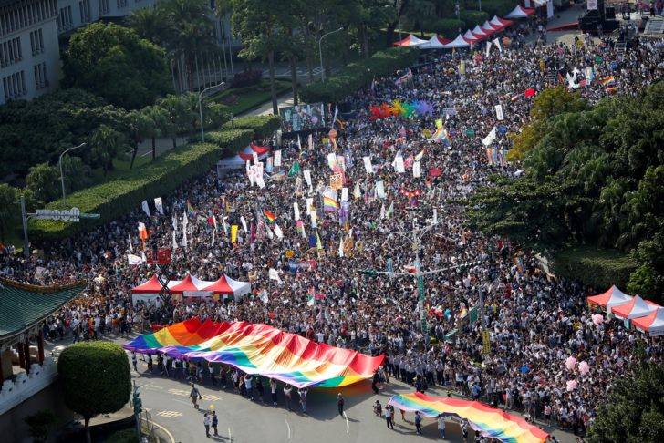 Participants take part in a LGBT pride parade to support same-sex marriage in Taipei