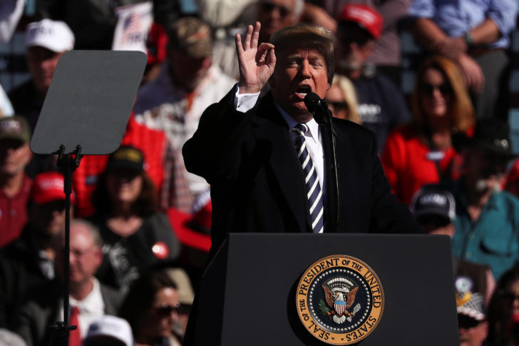 U.S. President Donald Trump rallies with supporters at Elko Regional Airport in Elko