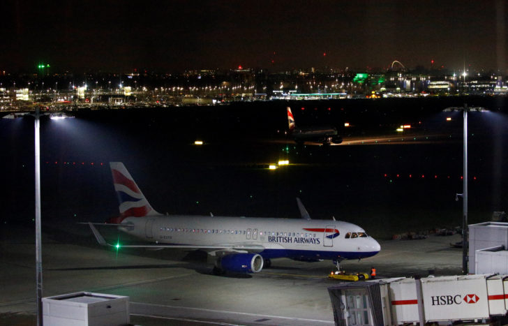 A British Airways aircraft sits on the tarmac at Heathrow Airport in London
