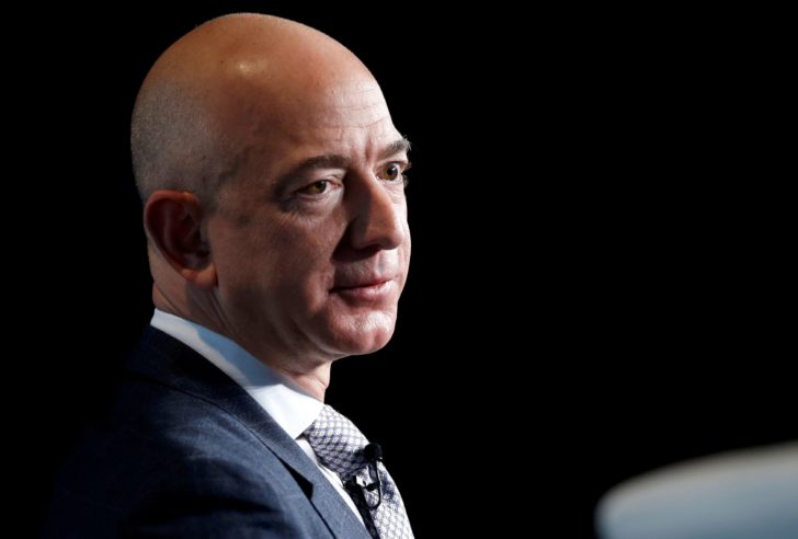 FILE PHOTO: Jeff Bezos, founder of Blue Origin and CEO of Amazon, speaks about the future plans of Blue Origin in Washington