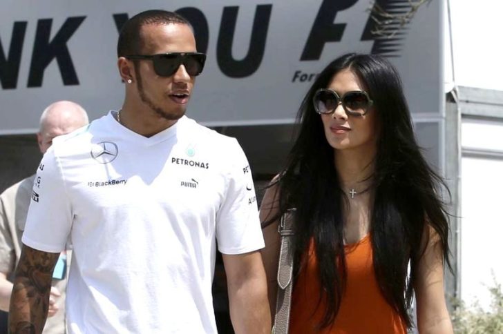 Lewis Hamilton Nicole Scherzinger in the paddock before the start of the third practice session of the Malaysian F1 Grand Prix