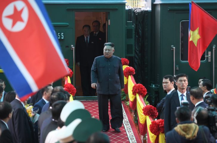 North Korea's leader Kim Jong Un arrives by train at the border town with China in Dong Dang, Vietnam