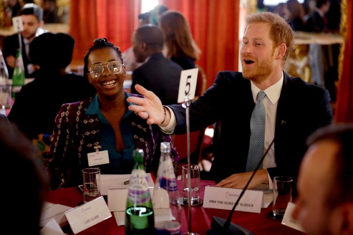 Britain's Prince Harry meets young people from across the Commonwealth in a roundtable discussion at Lancaster House in London