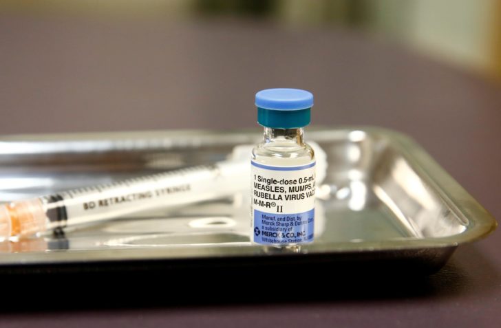 FILE PHOTO: A vial of the measles, mumps, and rubella (MMR) vaccine is pictured at the International Community Health Services clinic in Seattle