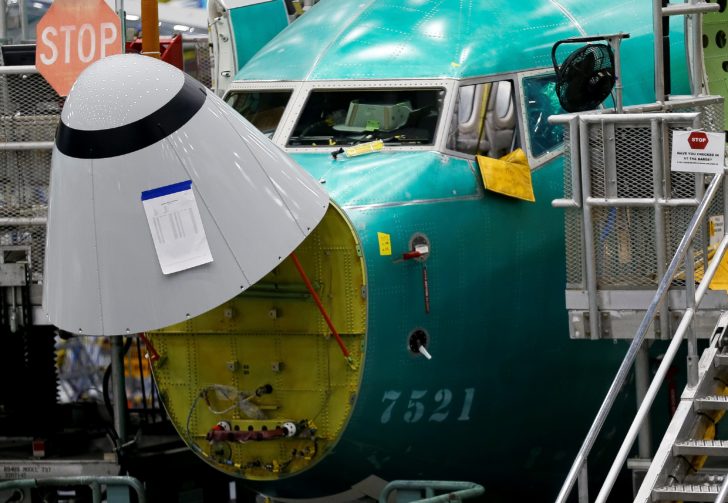 The angle of attack sensor is seen on a 737 Max aircraft at the Boeing factory in Renton