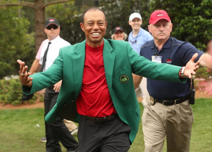 Tiger woods celebrates after winning the 2019 Masters