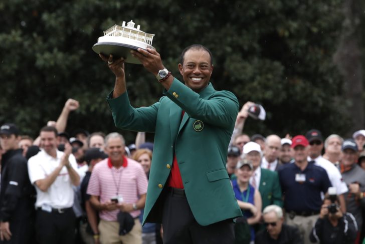 Tiger woods celebrates after winning the 2019 Masters