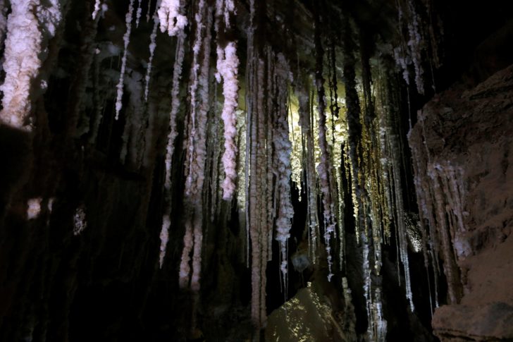 Salt stalactites are seen inside the Malham Cave, which Israeli researchers say is the world's longest salt cave, in Mount Sodom near the Dead Sea