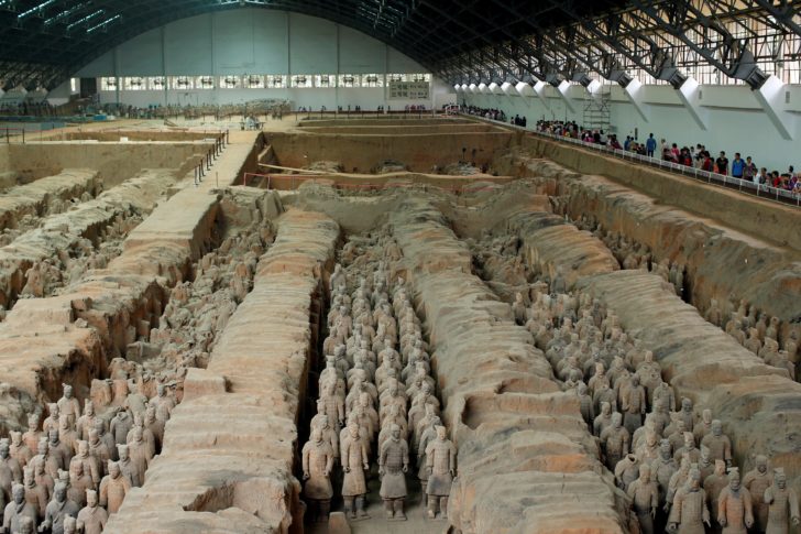 FILE PHOTO: Terracotta warriors, which were unearthed during the first excavation from 1978 to 1984, stand inside the No. 1 pit of the Museum of Qin Terracotta Warriors and Horses in Xi'an