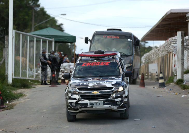 Riot polive leave a prison complex in the Brazilian state of Amazonas
