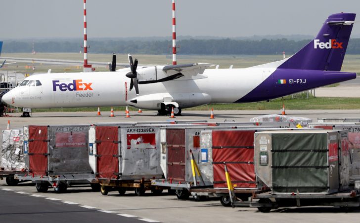 FILE PHOTO: A Fedex ATR 72 cargo plane awaits loading at Vaclav Havel Airport in Prague