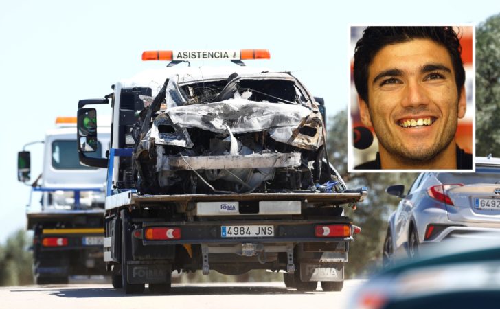Wreckage removed from the crash site where the Spanish footballer Jose Antonio Reyes died in a traffic accident, is seen placed on a truck in Utrera