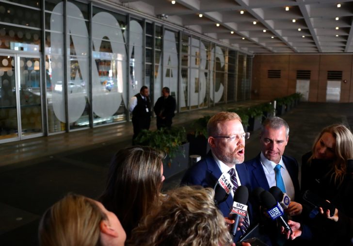 Editorial Director of the ABC Craig McMurtie speaks to members of the media outside the ABC building located at Ultimo in Sydney