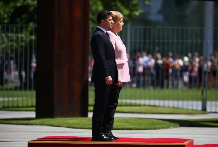 German Chancellor Merkel and Ukrainian President Zelenskiy at the Chancellery in Berlin