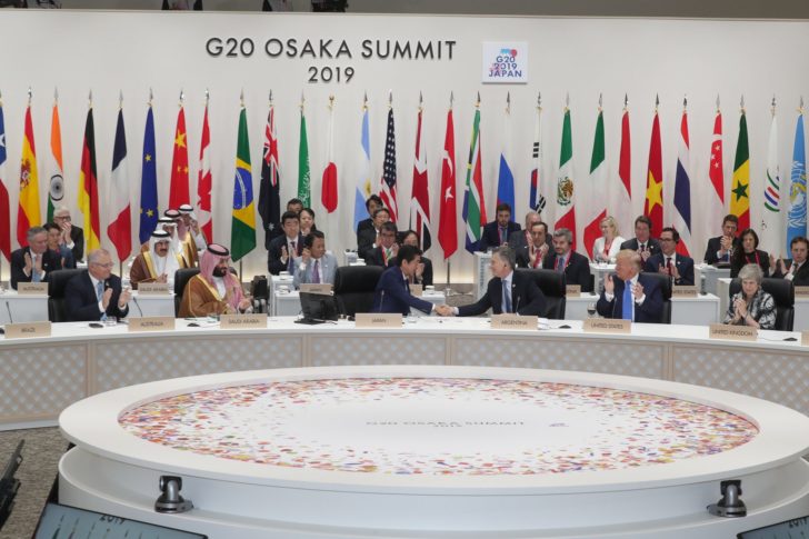 G20 leaders and delegates attend the closing session of G20 leaders summit in Osaka