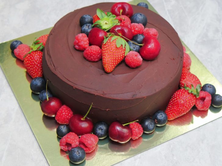Chocolate Ganache with Ovaltine Mascapone Filling & Mixed Berries