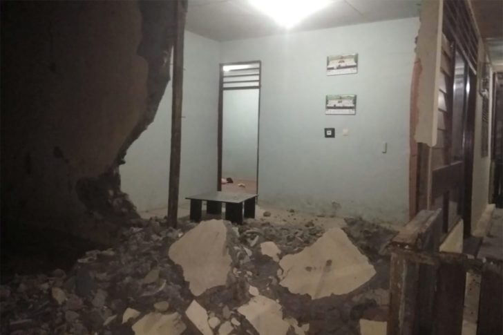 Damages inside a house are pictured following an earthquake at Labuha in South Halmahera, North Maluku