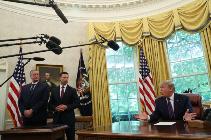 U.S. President Trump speaks in the Oval Office at the White House in Washington