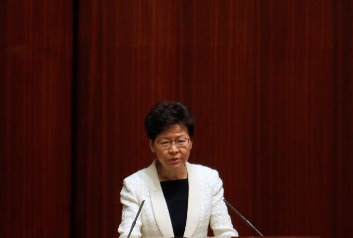 Hong Kong's Chief Executive Carrie Lam answers questions from lawmakers at the Legislative Council in Hong Kong