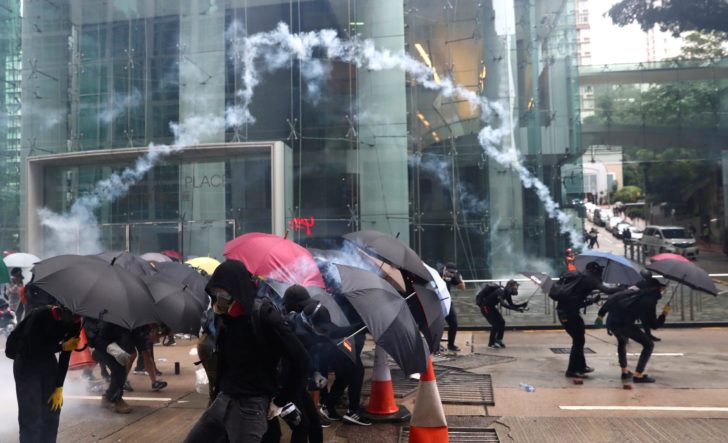 Anti-government protesters attend a demonstration in Wan Chai district, in Hong Kong