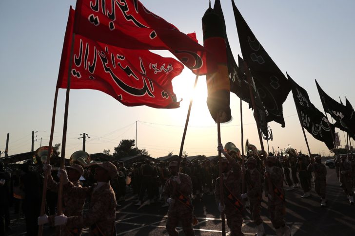 Iranian armed forces members march during the ceremony of the National Army Day parade in Tehran