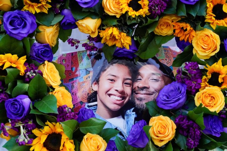 Flowers and photos of Kobe Bryant and his daughter Gianna