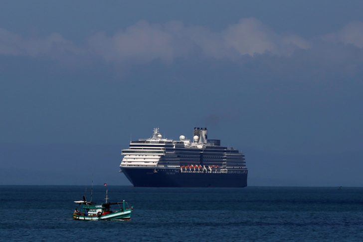 MS Westerdam is seen arriving in Sihanoukville port in Cambodia