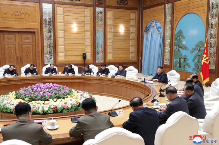 North Korean leader Kim Jong Un takes part in a meeting of the Political Bureau of the Central Committee of the Workers' Party of Korea