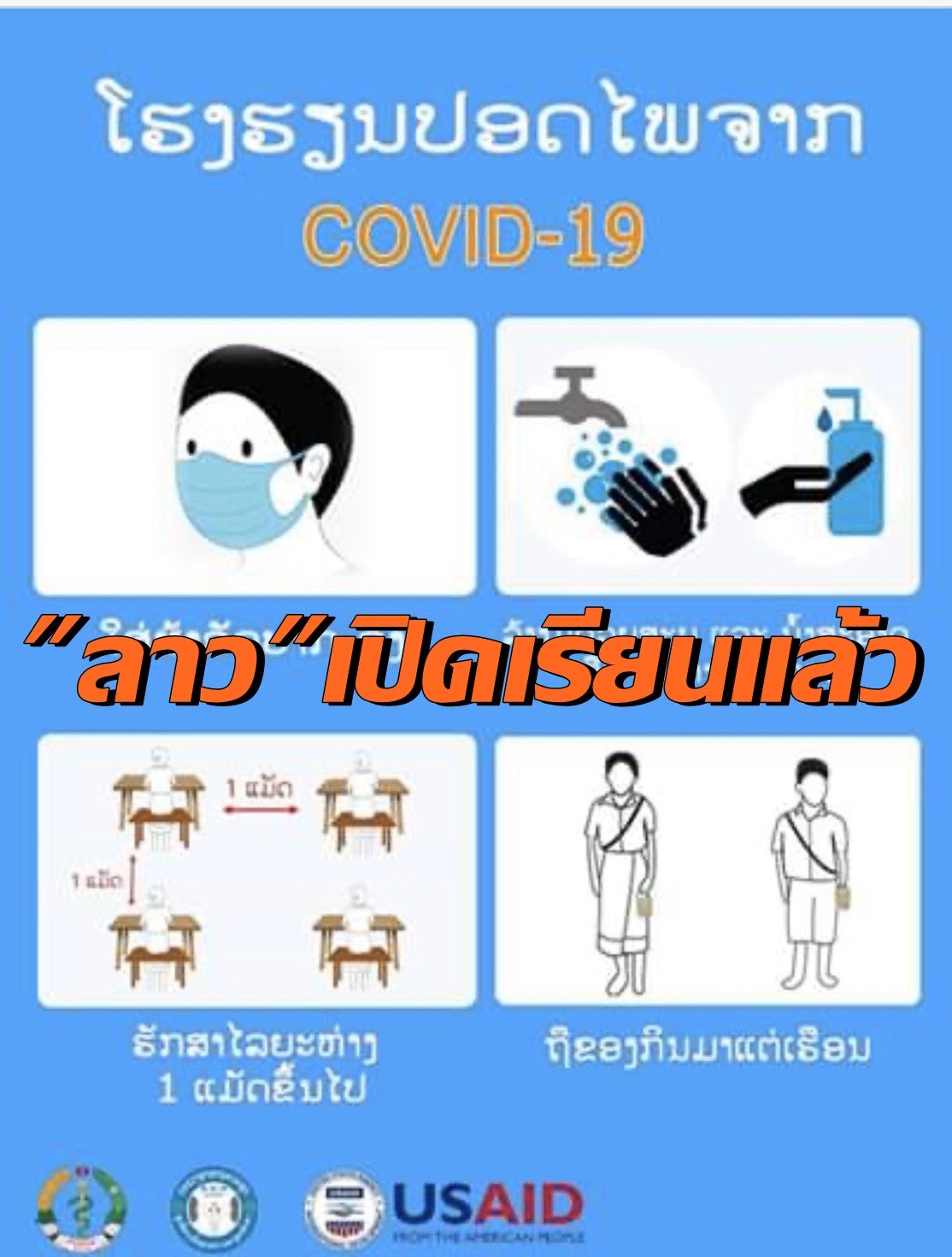 36 วัน ‘ลาว’ ไร้ผู้ติดเชื้อใหม่ ทยอยเปิดเรียน ตั้งโต๊ะห่าง 1 เมตร ห่อข้าวจากบ้านไปกินเอง