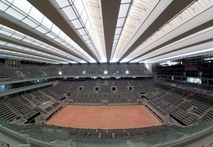 Renovated Philippe-Chatrier central tennis court at Roland-Garros in Paris