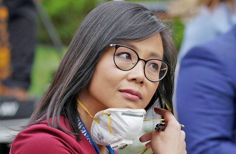 CBS News White House correspondent Weijia Jiang after asking U.S. President Donald Trump why he was saying "Don't ask me, ask China that question" to her during a briefing at the White House in Washington, U.S., May 11, 2020. REUTERS