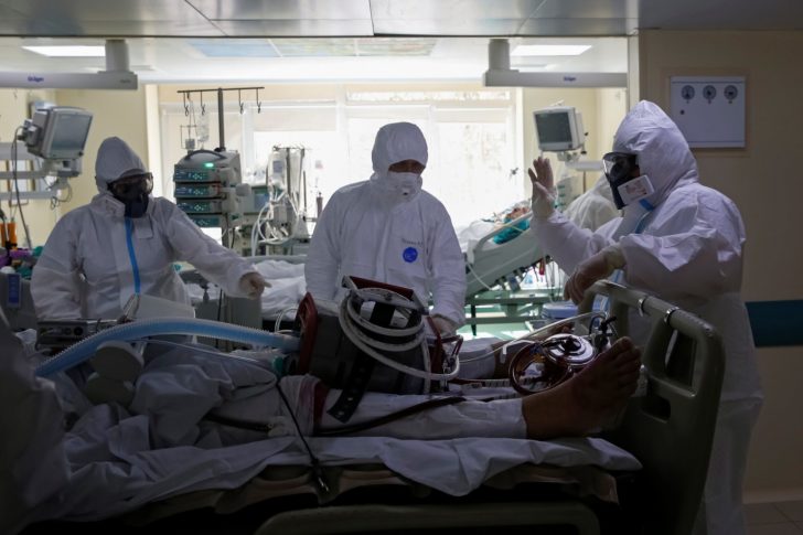 Medical workers take care of the coronavirus disease (COVID-19) patients at a hospital in Moscow