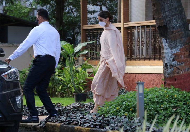 Bollywood actress Deepika Padukone leaves a guesthouse after she was questioned by NCB officials in Mumbai