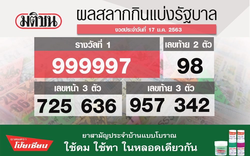 คลิกที่นี่! ตรวจหวย ผลสลากกินแบ่งรัฐบาล งวด 1 กันยายน 2563 ...