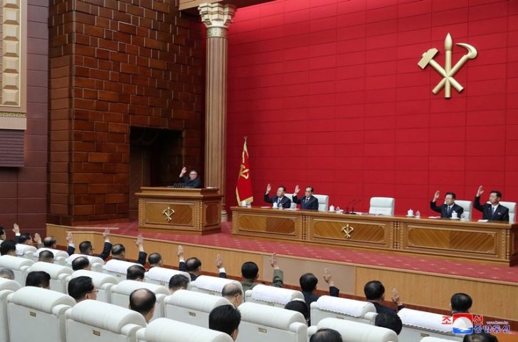 North Korean leader Kim Jong Un attends a political assembly meeting of the Central Committee of the Workers' Party of Korea