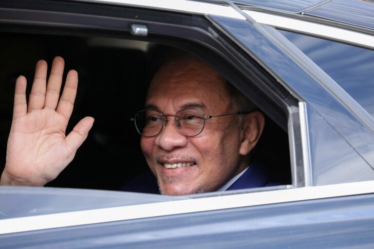 Malaysia opposition leader Anwar Ibrahim leaves National Palace after meeting with the King, in Kuala Lumpur