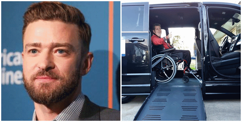 จัสติน ทิมเบอร์เลก มอบรถตู้วีลแชร์แบบลิฟต์ให้ชายพิการทางสมอง เป็น ของขวัญ