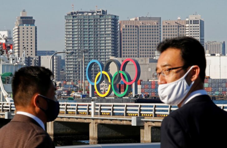 Olympic rings reinstallation at the waterfront area at Odaiba Marine Park in Tokyo
