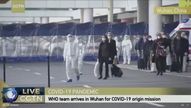 Still image of WHO team tasked with investigating the origins of the coronavirus disease (COVID-19) pandemic arriving at Wuhan Tianhe International Airport
