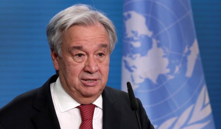 U.N. Secretary-General Antonio Guterres and German Foreign Minister Heiko Maas address the media during a joint news conference after a meeting in Berlin