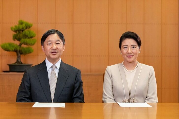 Japan's Emperor Naruhito and Empress Masako speak for their New Year video message in Tokyo