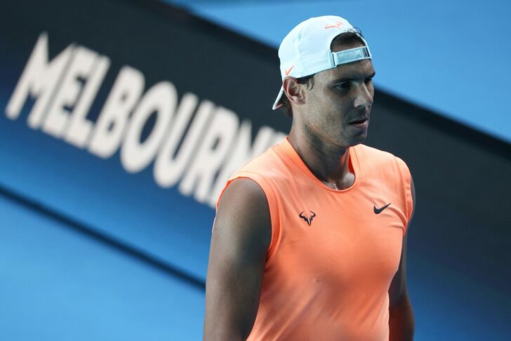 Spain's Rafael Nadal practices at Melbourne Park in Melbourne