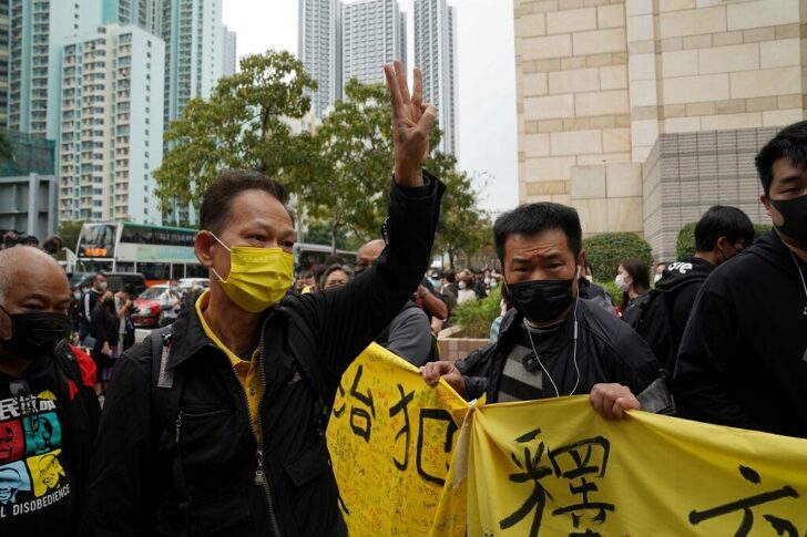 Supporters queue up outside West Kowloon Magistrates' Courts in Hong Kong