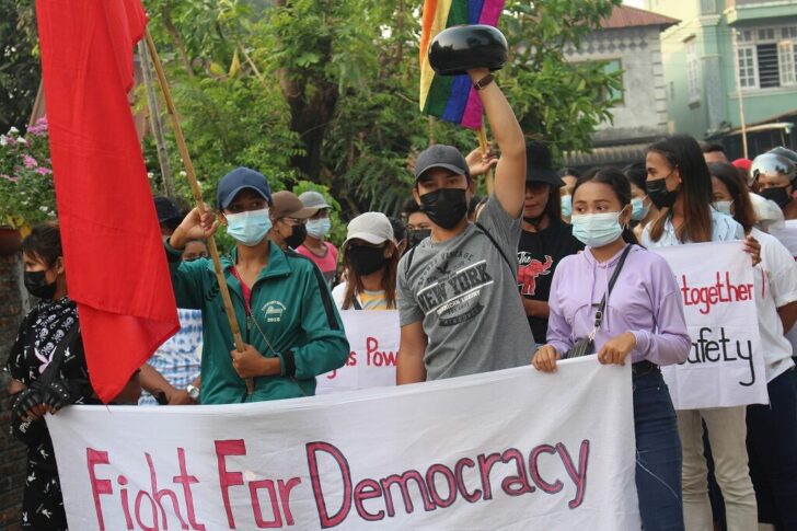 University students and LGBT groups march against coup in Dewai