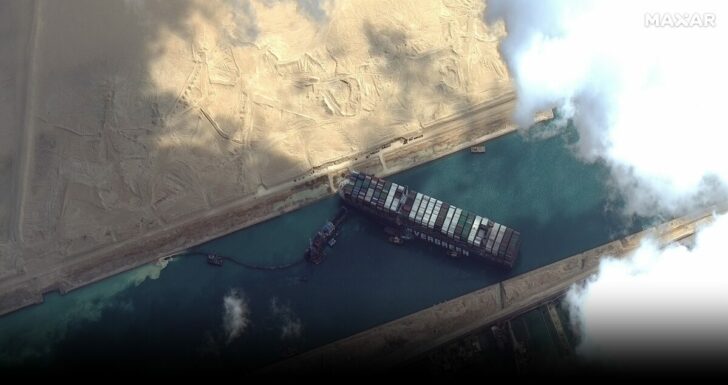 Ever Given container ship is pictured in Suez Canal
