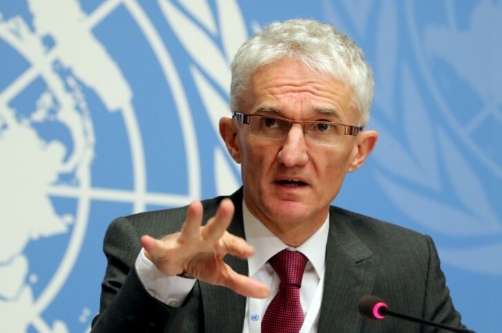 FILE PHOTO: Under-Secretary-General for Humanitarian Affairs and Emergency Relief Coordinator Lowcock attends a news conference in Geneva