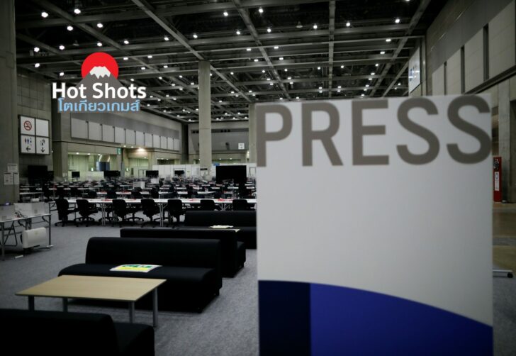 General view shows workroom for the press at Main Press Center for Tokyo 2020 Olympic Games in Tokyo