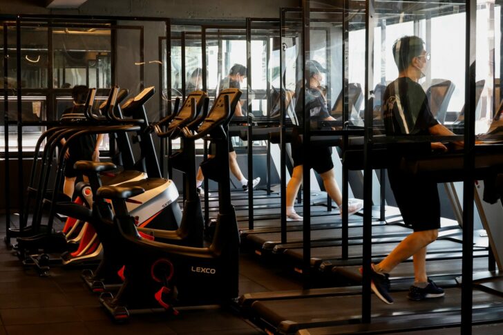 Gym members use the treadmill amid the coronavirus disease (COVID-19) pandemic at a fitness club in Seoul