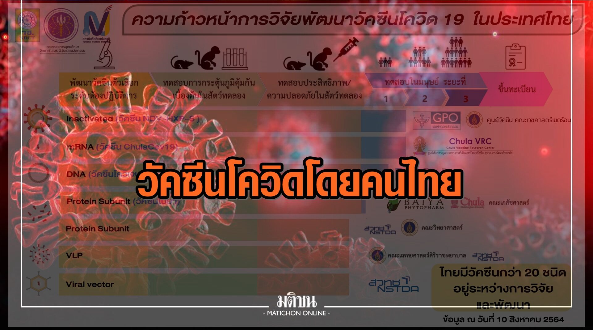 “อว.” เผยความคืบหน้าการวิจัยวัคซีนโควิดโดยนักวิจัยไทย
